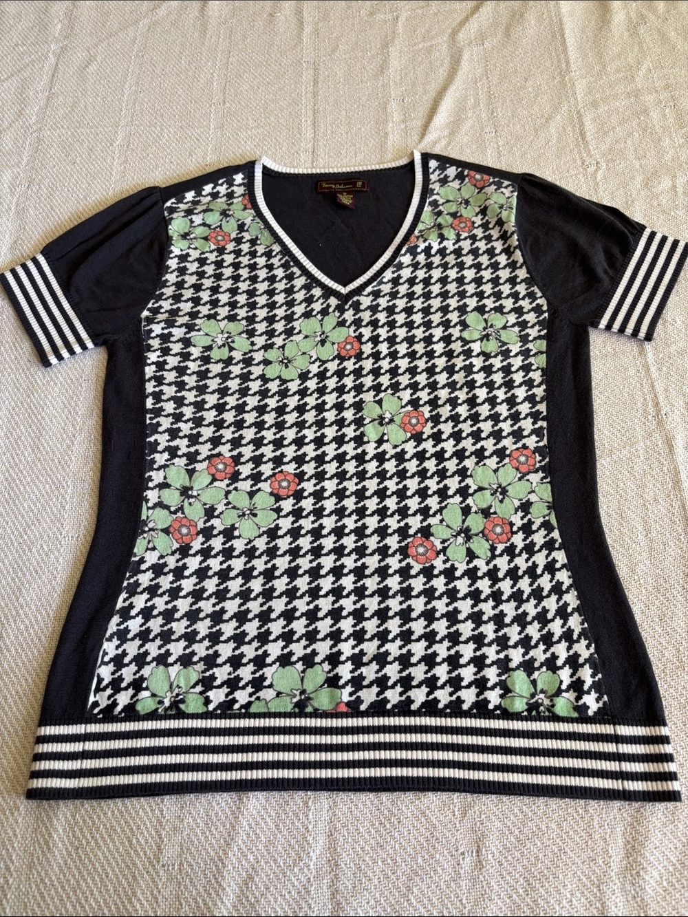 Preppy 18 Golf Silk Cashmere Houndstooth Oriental Floral Polo Shirt Size M